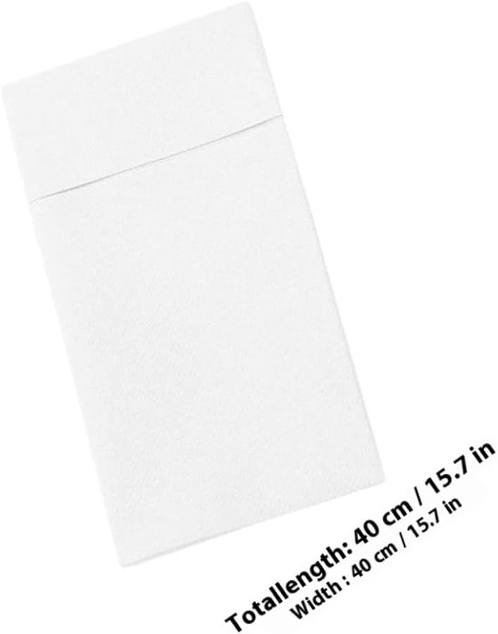 White Paper Napkins with Flatware Pocket 50 Count Thick Absorbent for Weddings Parties - Image 2
